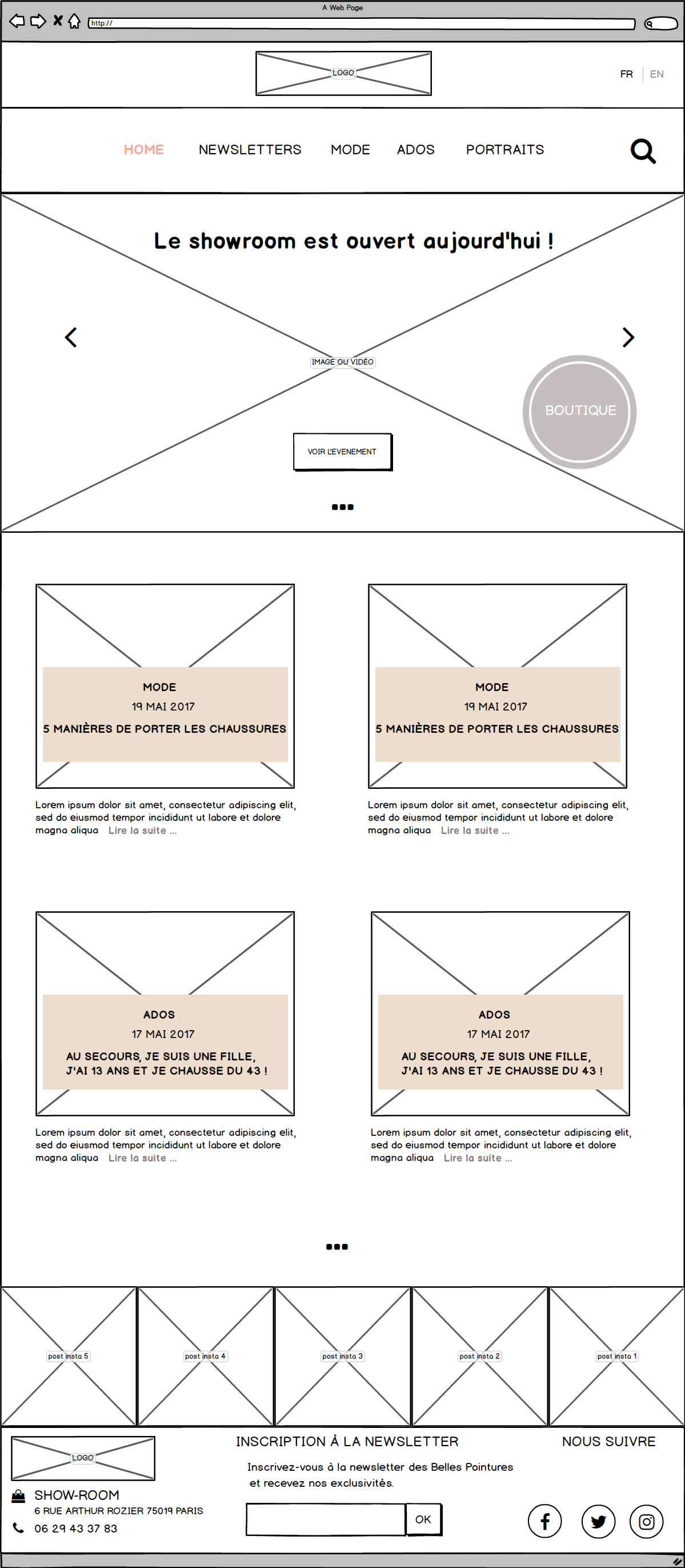 blog - les belles pointures - la pointe des pieds webdesign - maquette - wireframe