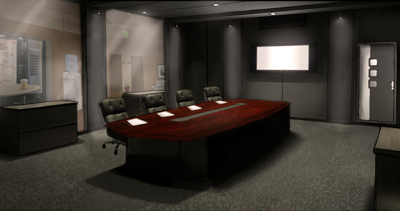 serious game crisis manager - natixis - meeting room decor - digital painting