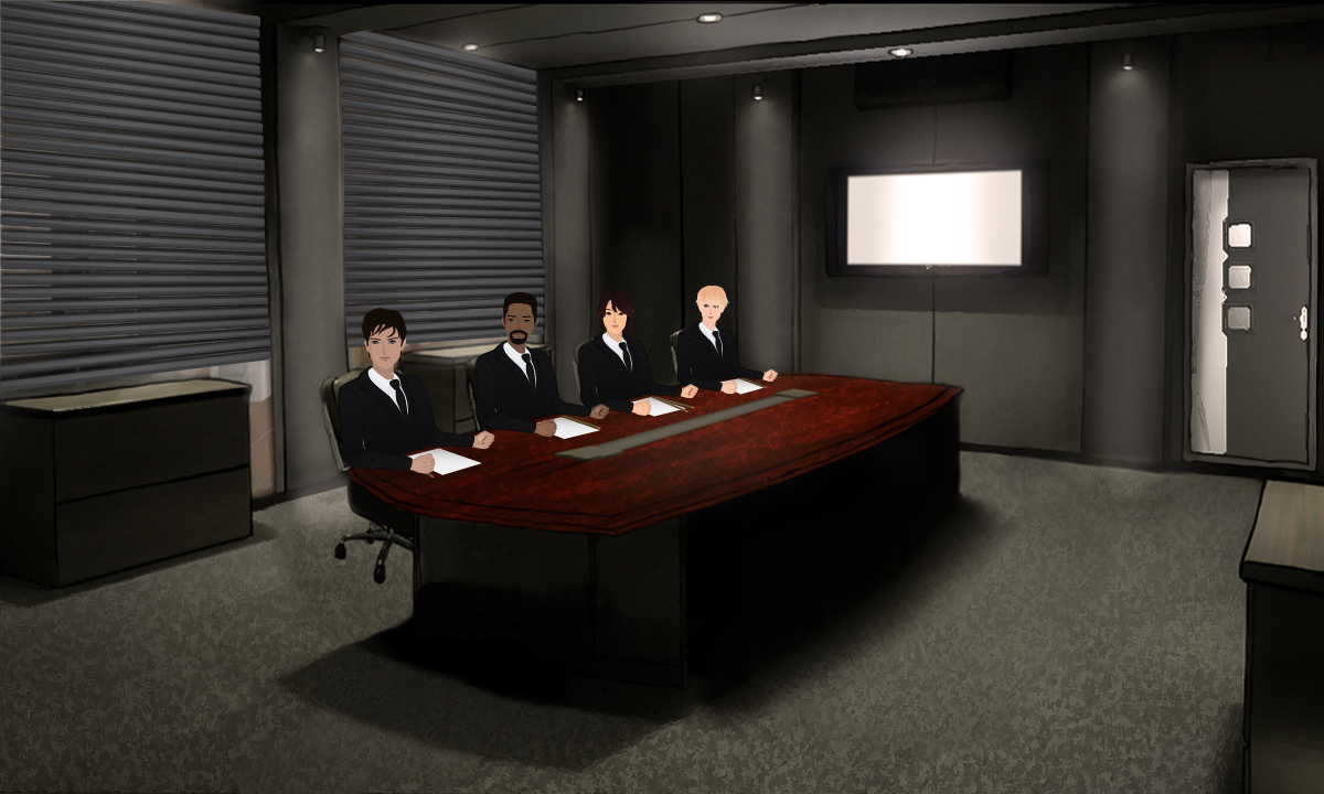 serious game crisis manager - natixis - meeting room decor - character - digital painting